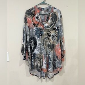 Chic Women's Swirl Print V-Neck Blouse
